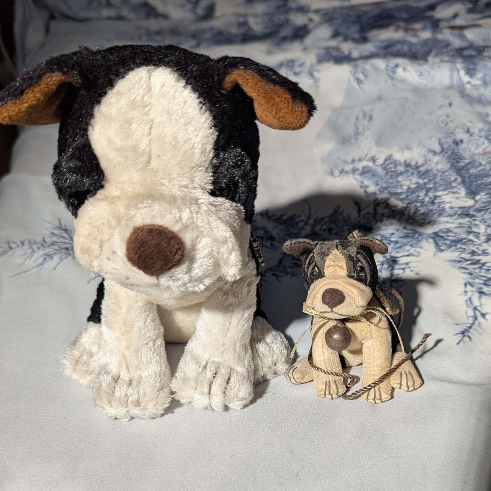 Golden Bear Plush Dog Boston Terrier Set Unisex OS Black White Rhinestone pin